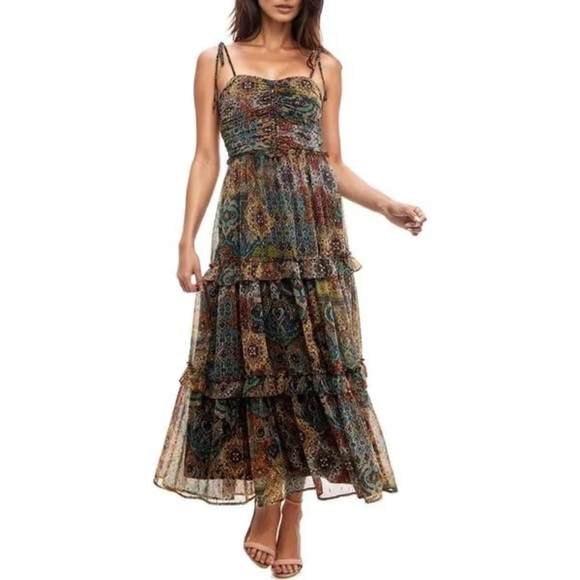 NWT Socialite Ruched Bodice Tie Strap Maxi Sundress Small S Wedding Guest Party - Picture 1 of 15